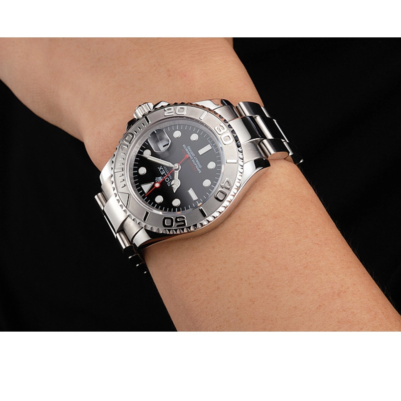 Aaa replica watch And Stainless Dial Bracelet Yacht-Master Black Swiss Case Rolex Steel 0815